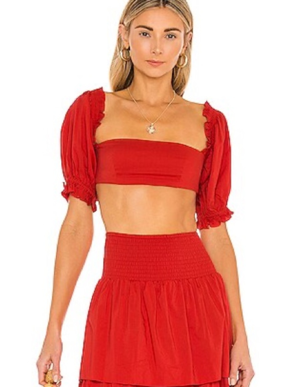 WeWoreWhat - Red Puff-Sleeve Cropped Top